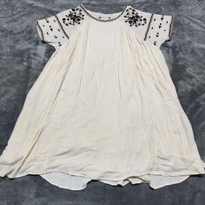 Boho Embroidered Babydoll Mini‎ Dress Cream Rayon Short Sleeve M/L ID7052